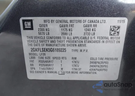 2016 GMC Terrain Sle-1 из США, поврежденный, VIN 2GKFLSEK5G6189225